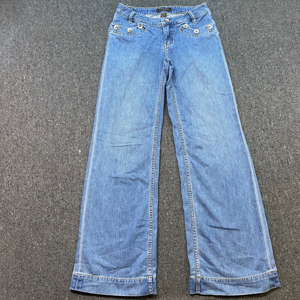 Christopher Blue Wide Leg Jeans Sz 8 Womens Blue Boho Skater Button Detail Denim